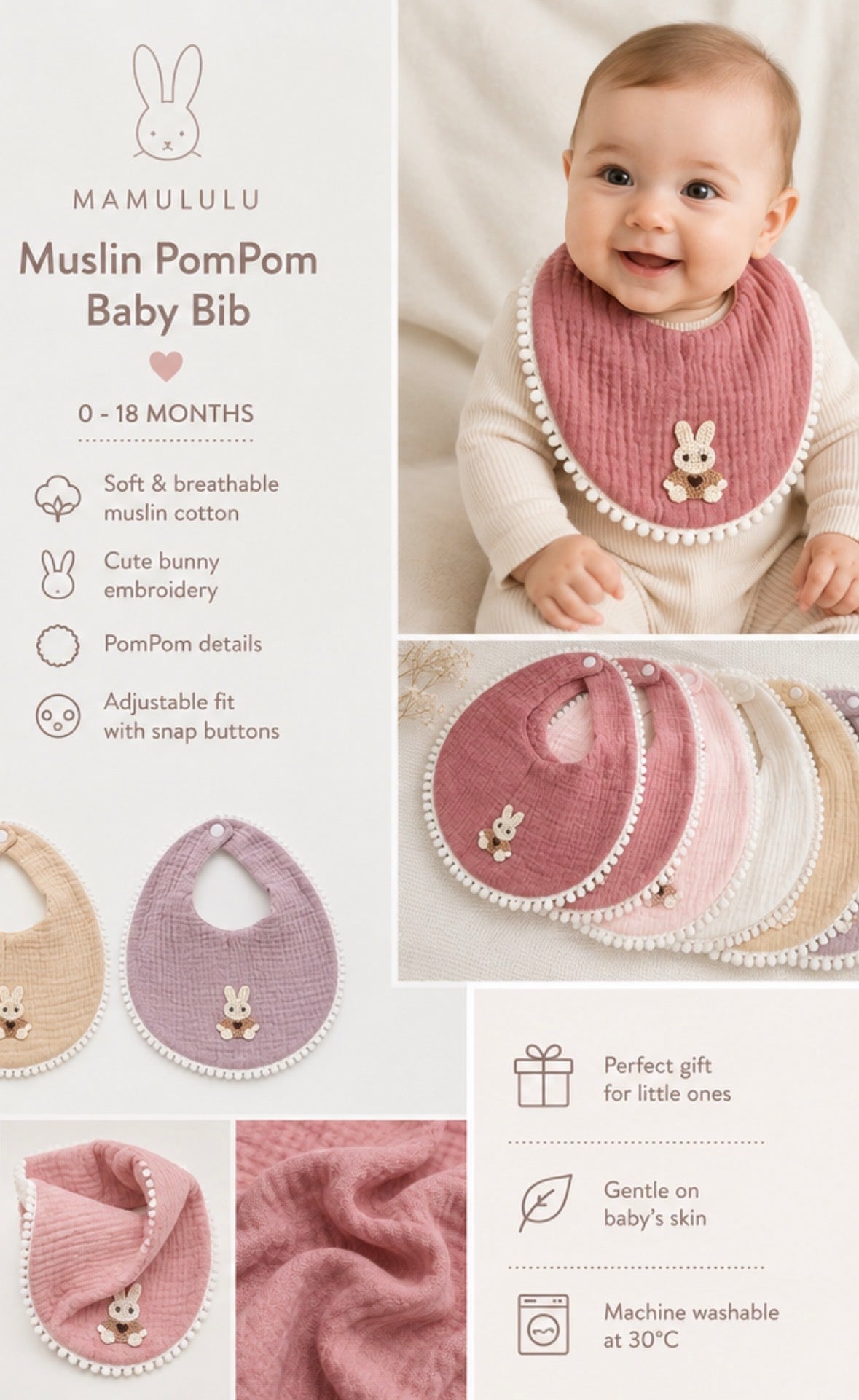Bunny Muslin Bib Set – Soft Baby Bibs