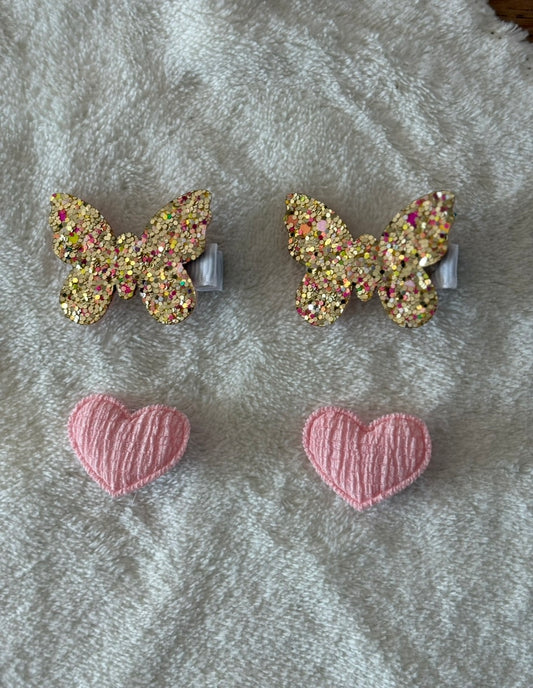 Sweet Hearts & Butterfly Clips – Blush Sparkle Set